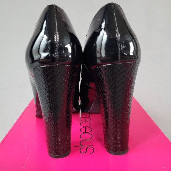 ShoeDazzle Womens Size 10 Black Block Heel Animal Print Patent Leather Pumps - Picture 3 of 7